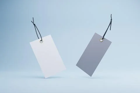 Blank tags, hanging, studio, light blue, mockup Stock Illustration