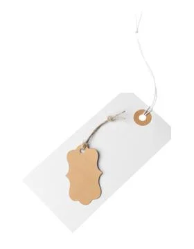 Blank tags with strings isolated on white Foto stock