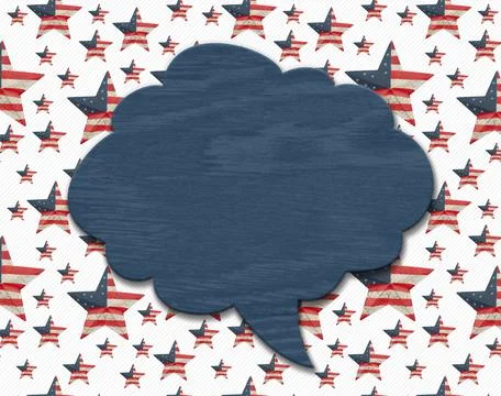 Blank talk bubble on red, white, and blue flag star for your American patriot Illustrazione stock