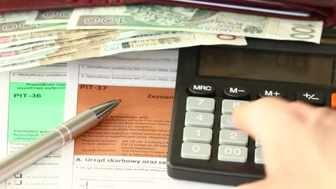 Blank tax forms in Polish. PIT (Personal Income Tax) abbreviation.  Stock Footage 290227455