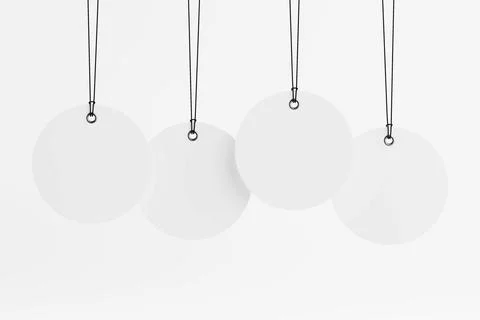 Blank Template Marketing Concept. Empty White Round Tags Hanging On Strings.. 스톡 일러스트