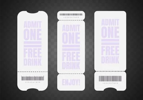 Blank ticket mockup set. Realistic white paper coupon isolated. Control pass. Stock Illustration