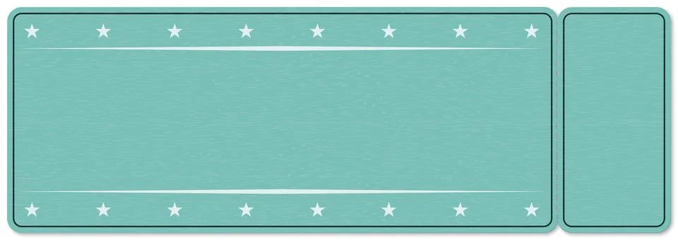 Blank ticket paper rough texture turquoise color with frame and perforated .. Stock Illustration