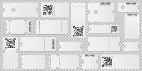 Blank ticket template. Event coupon, label layout with qr code. Empty airplane Stock Illustration