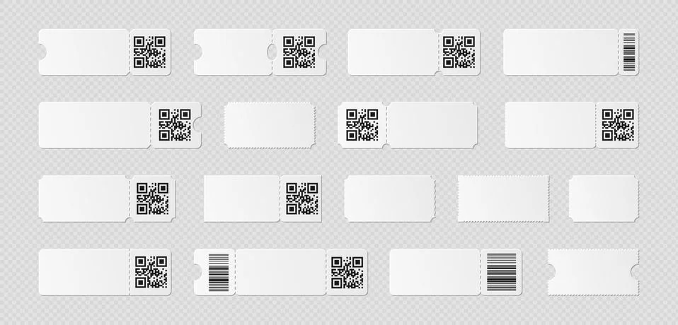 Blank ticket template mockup with barcode. Realistic discount voucher with qr Stock-Illustration