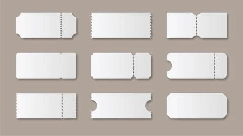 Blank ticket template set. White clear ticket for festival concert Stock Illustration