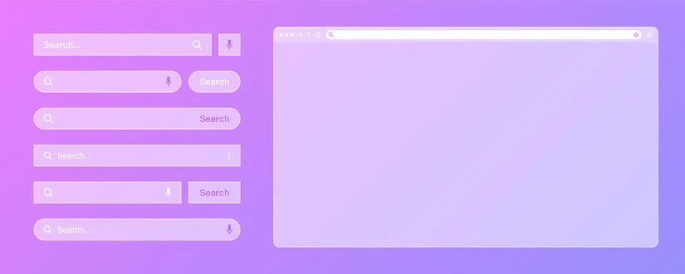 Blank transparent internet browser window with various search bar templates. Web Stock Illustration