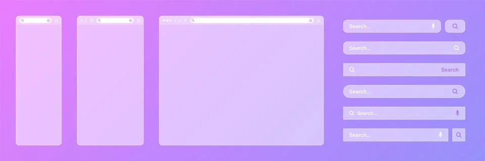 Blank transparent internet browser window with various search bar templates. Web Stock Illustration