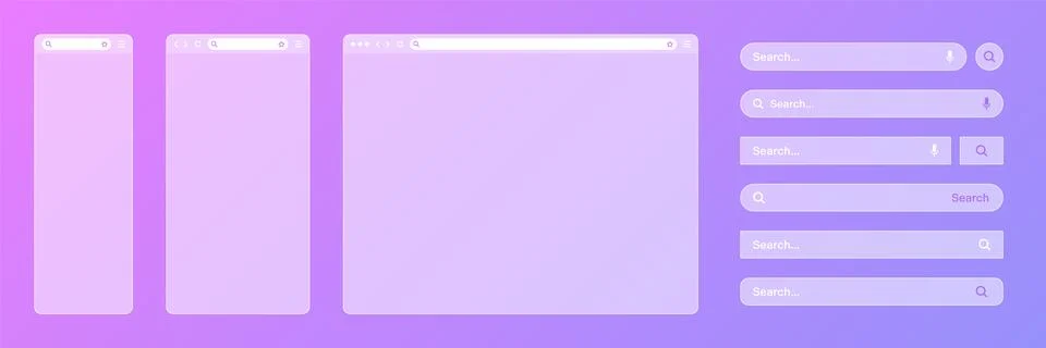 Blank transparent internet browser window with various search bar templates. Web Stock Illustration