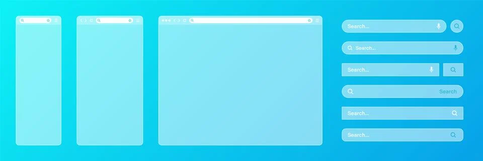 Blank transparent internet browser window with various search bar templates. Web Stock Illustration