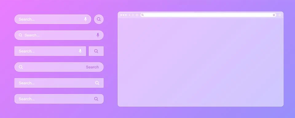 Blank transparent internet browser window with various search bar templates. Web Stock Illustration