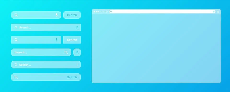 Blank transparent internet browser window with various search bar templates. Web Stock Illustration