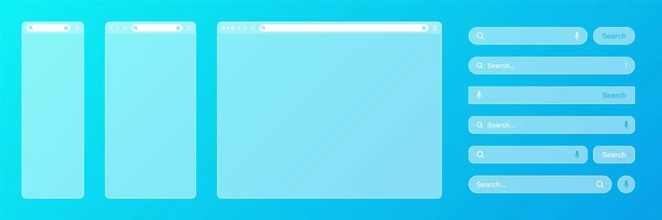 Blank transparent internet browser window with various search bar templates. Web Stock Illustration