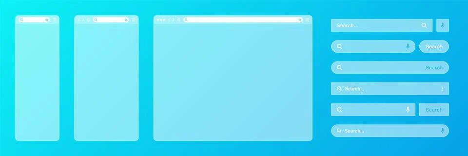 Blank transparent internet browser window with various search bar templates. Web Stock Illustration