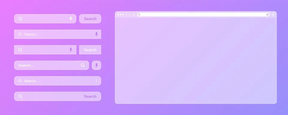 Blank transparent internet browser window with various search bar templates. Web Stock Illustration