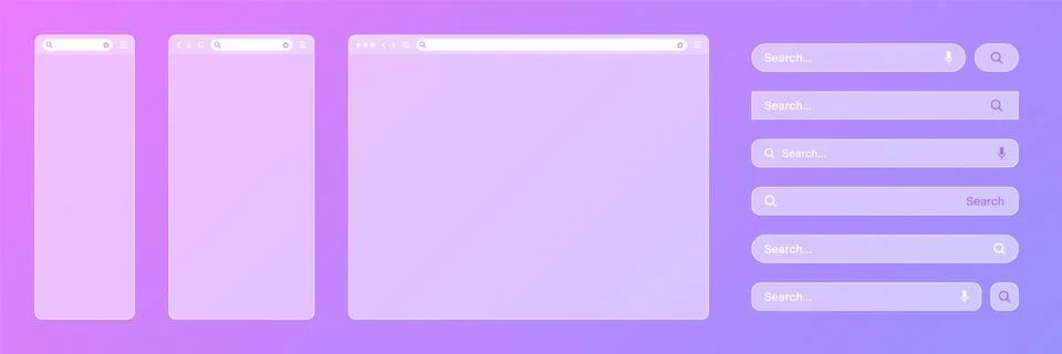 Blank transparent internet browser window with various search bar templates. Web Stock Illustration