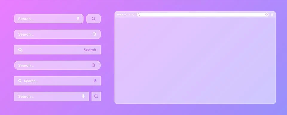 Blank transparent internet browser window with various search bar templates. Web Stock Illustration