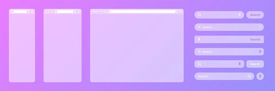 Blank transparent internet browser window with various search bar templates. Web Stock Illustration