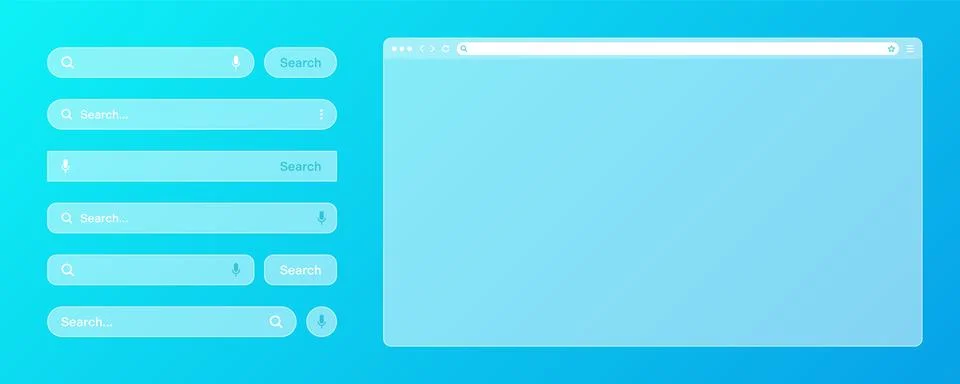 Blank transparent internet browser window with various search bar templates. Web Stock Illustration