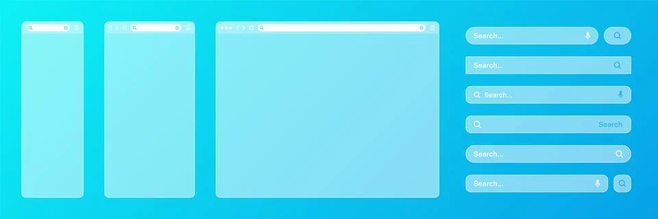 Blank transparent internet browser window with various search bar templates. Web Stock Illustration