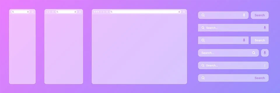 Blank transparent internet browser window with various search bar templates. Web Stock Illustration