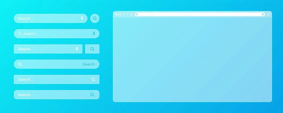 Blank transparent internet browser window with various search bar templates. Web Stock Illustration