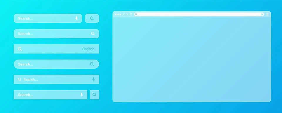Blank transparent internet browser window with various search bar templates. Web Stock Illustration