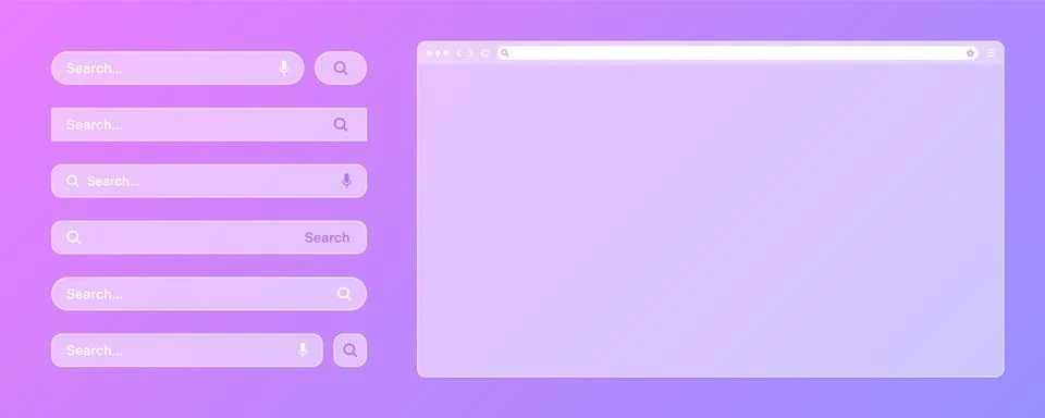 Blank transparent internet browser window with various search bar templates. Web Stock Illustration
