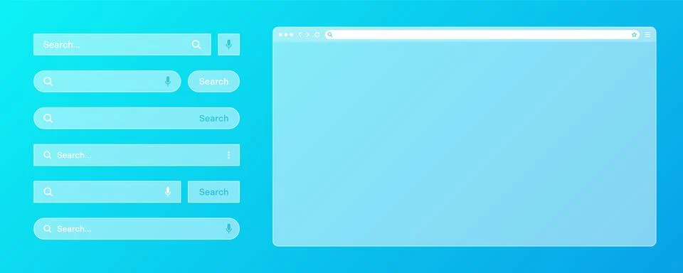 Blank transparent internet browser window with various search bar templates. Web Stock Illustration