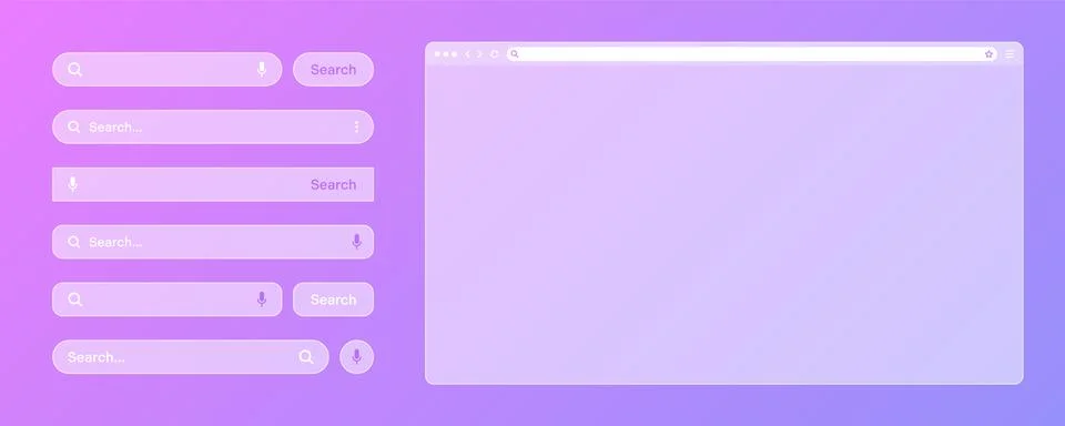Blank transparent internet browser window with various search bar templates. Web Stock Illustration