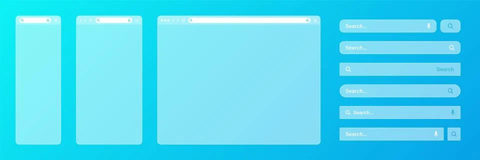 Blank transparent internet browser window with various search bar templates. Web Stock Illustration