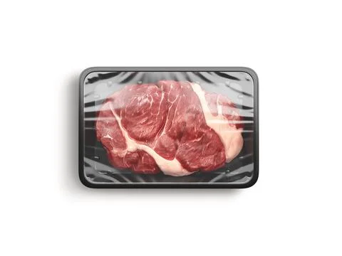 Blank transparent plastic tray with beef mockup, top view Illustrazione stock