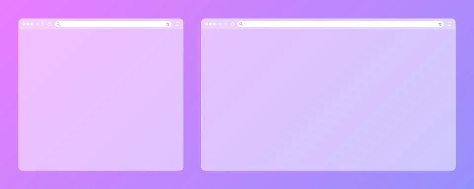 Blank transparent web browser window with toolbar and search field on colorful Stock Illustration