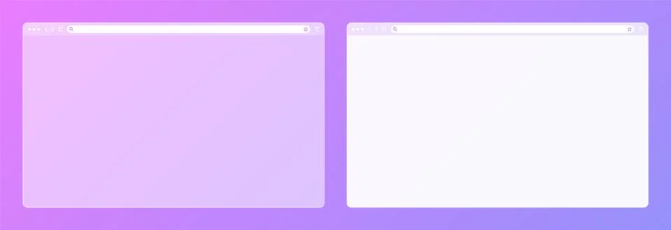 Blank transparent web browser window with toolbar and search field on colorful Stock Illustration