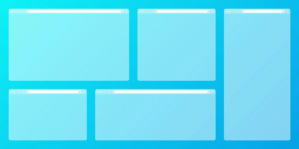 Blank transparent web browser window with toolbar and search field on colorful Stock Illustration