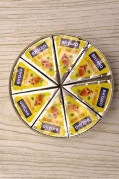 Blank Triangular Processed Cheese With Nol Lable Isolated on White Background Stock Photos