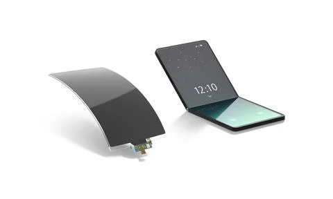 Blank turned on flexible clamshell and flip phone display mockup Stock Illustration