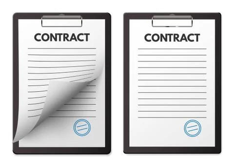 Blank vector contract with seal on clipboard. Deal agreement, treaty signing 스톡 일러스트