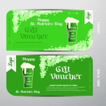 Blank of vector gift voucher for Happy St. Patrick's Day with gradient gree.. Stock Illustration