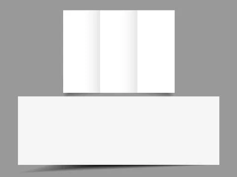 Blank vector tri fold mockup on gray. Blank flyer tri fold mockup. Realistic Stock Illustration