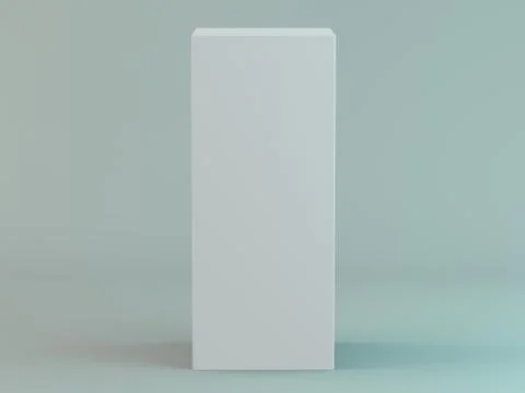 Blank vertical box on white background with reflection. 3D Stock Illustration