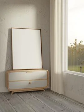 Blank vertical frame mockup on stylish modern cabinet Stock Illustration