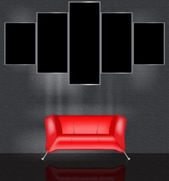 Blank vertical frame on plaster wall with sofa Stock Illustration