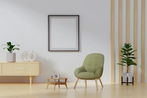 Blank vertical poster frame mock up in living room interior, modern living room Illustrazione stock