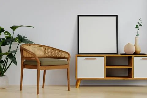 Blank vertical poster frame mock up in living room interior, modern living room Stock Illustration