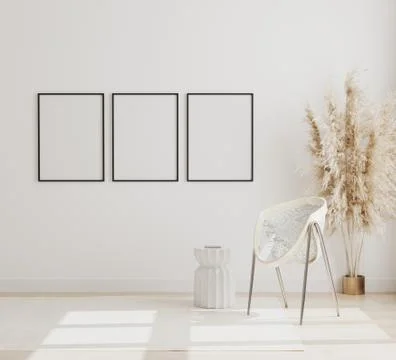 Blank vertical poster frames mock up on white wall in modern interior backgro イラスト素材