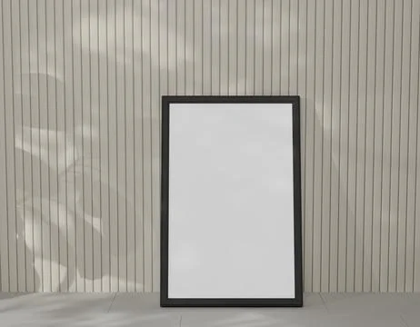 A blank, vertical poster in a simple black frame stands Stock-Illustration