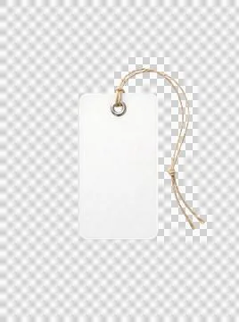 Blank vertical white paper tag with string as cut out PNG Stock Illustration