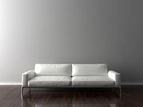 Blank Wall in empty room with sofa, 3D illustration Ilustración de archivo