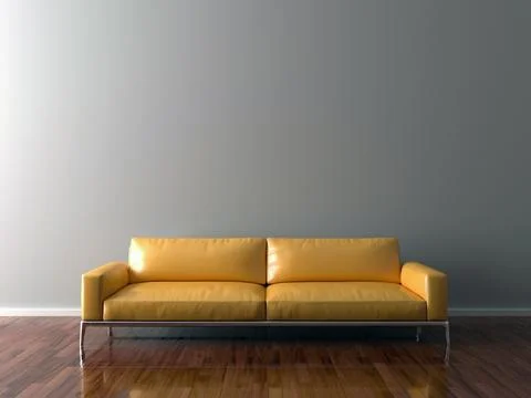 Blank Wall in empty room with sofa, 3D illustration Ilustración de archivo